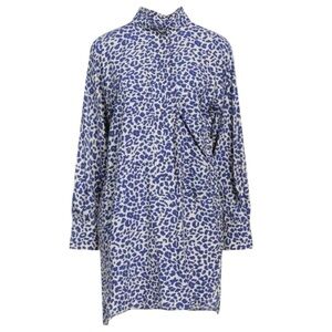 BIMBA Y LOLA | Women’s Blue & Beige Leopard Print Shirt Dress Size Medium